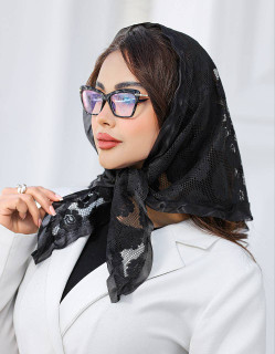 بیبی اسکارف توری طرح گلدار - تک رنگ مشکی، بسیار زیبا با لبههای چیندار